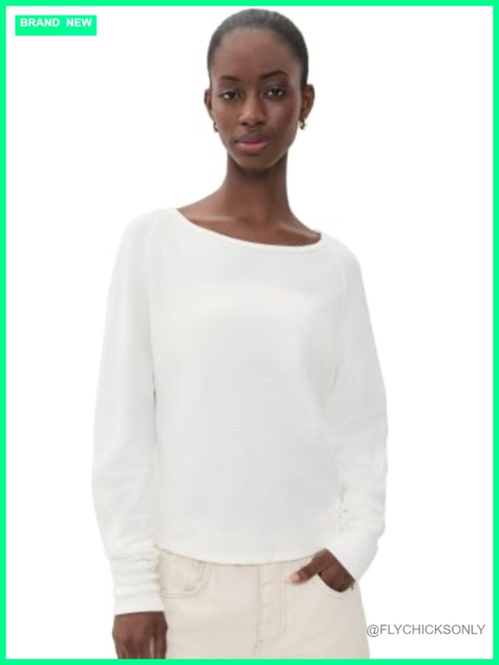 Free People Thermal Tee Lightweight Textured Knit Long Sleeve Boat Neck Tunic
